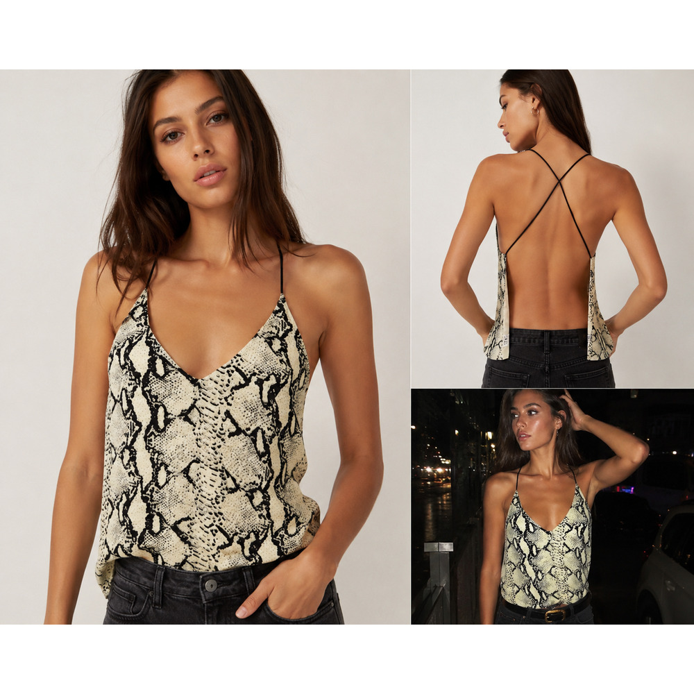 TOBI Snake Print Cami Top Womens Large Open Back Strappy Y2K Clubwear Tank Sexy